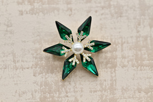 Emerald Snowflake Brooch