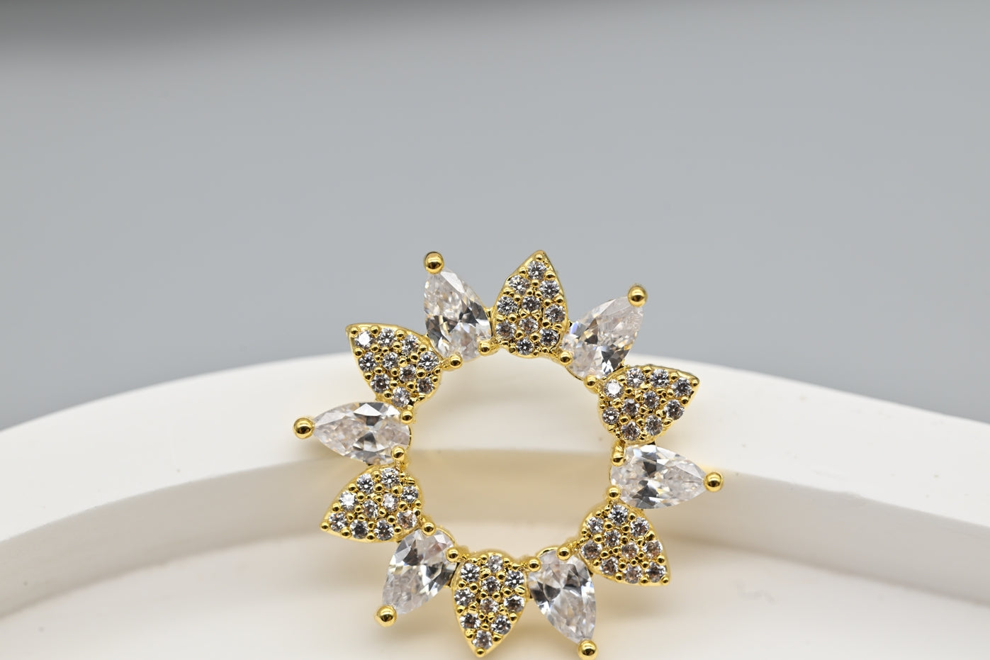 Dazzling Gold-Plated Floral Cubic Zirconia Stud Earrings