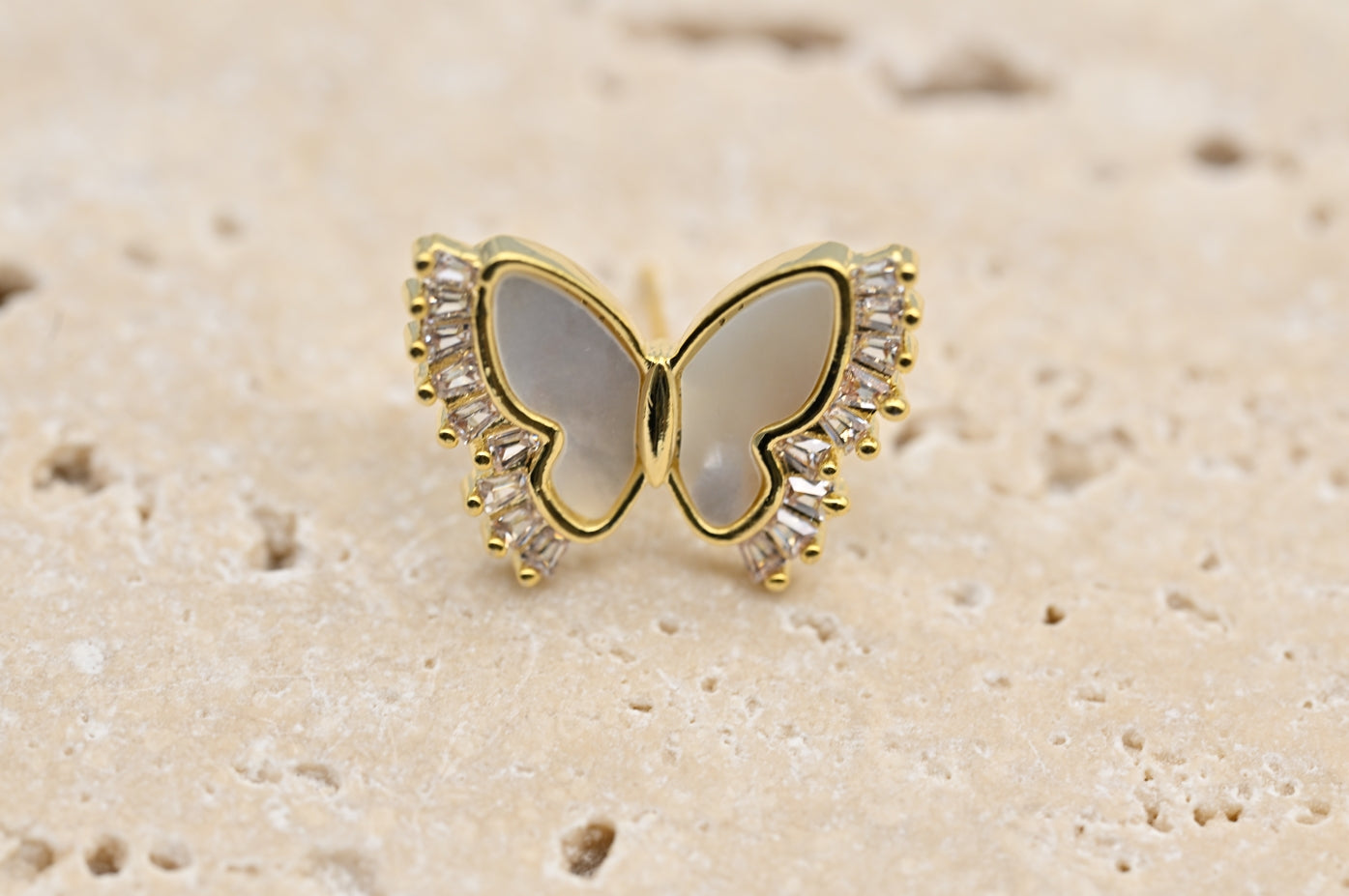 Delicate Gold-Plated Mother of Pearl Butterfly Stud Earrings