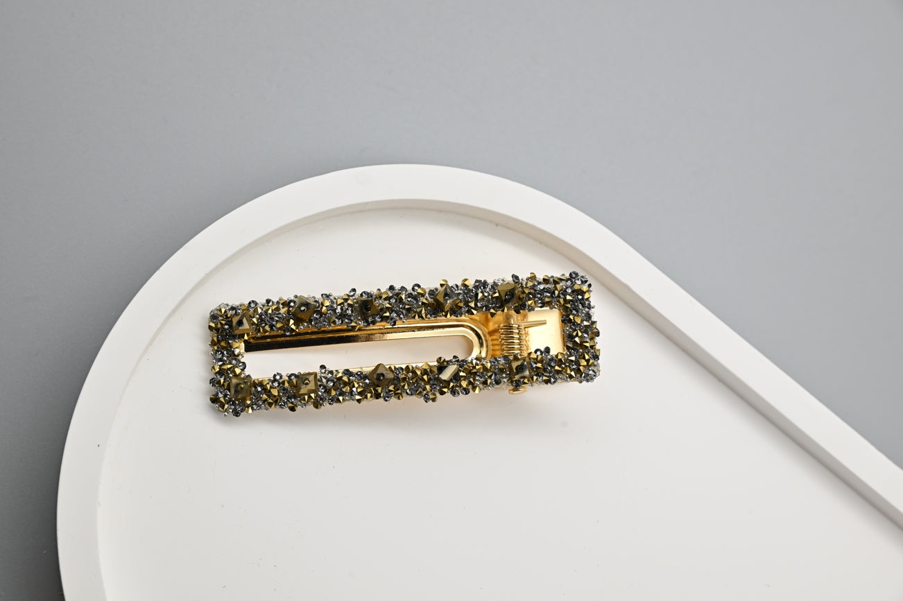 Gold and Gunmetal Rhinestone Hair Clips