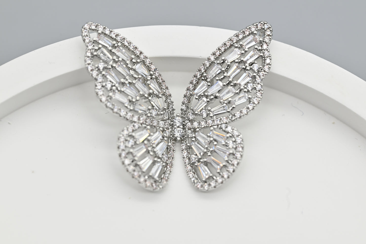 Silver Crystal Butterfly Earrings