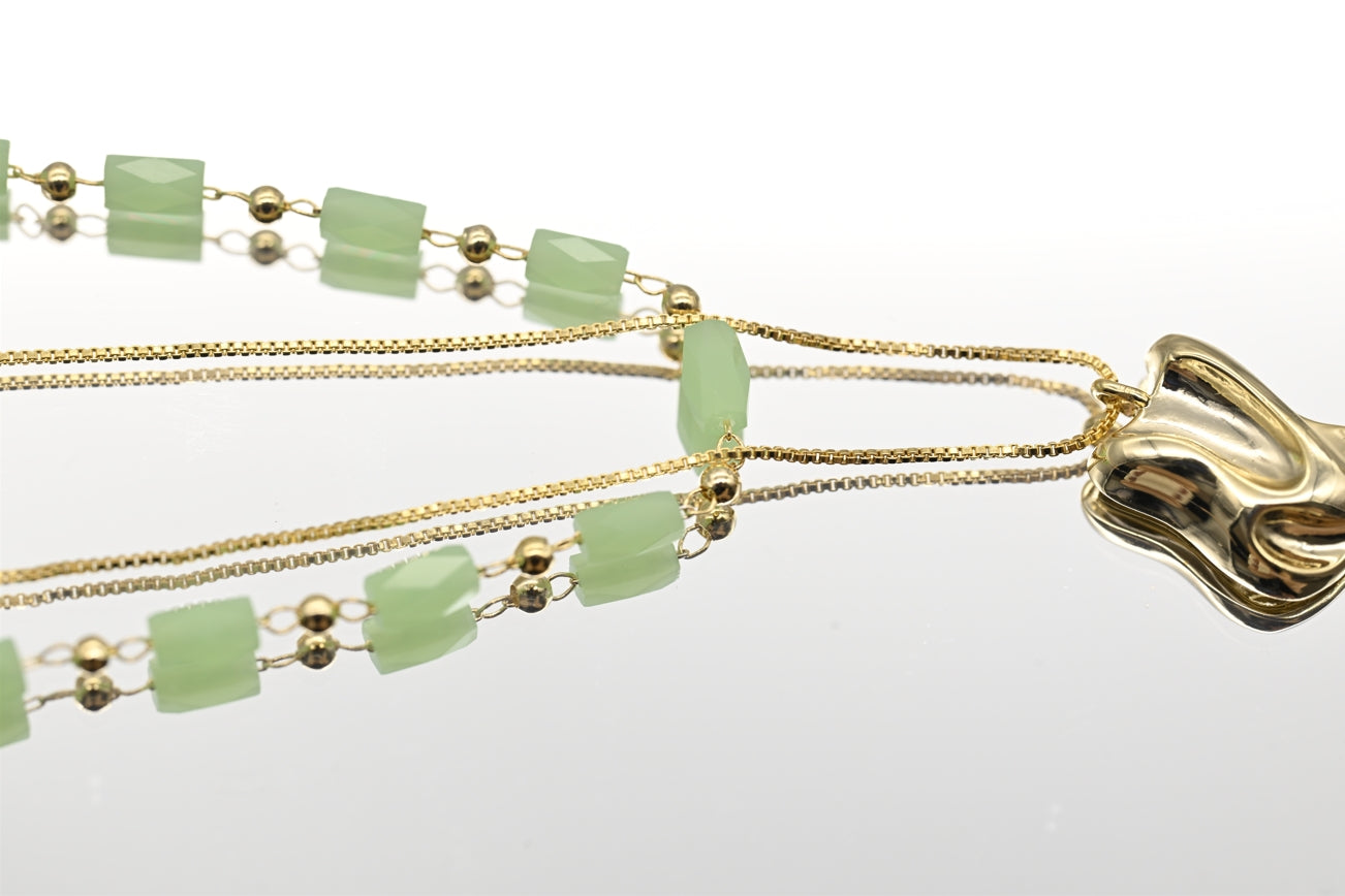 Gold Pendant Necklace with Green Beads