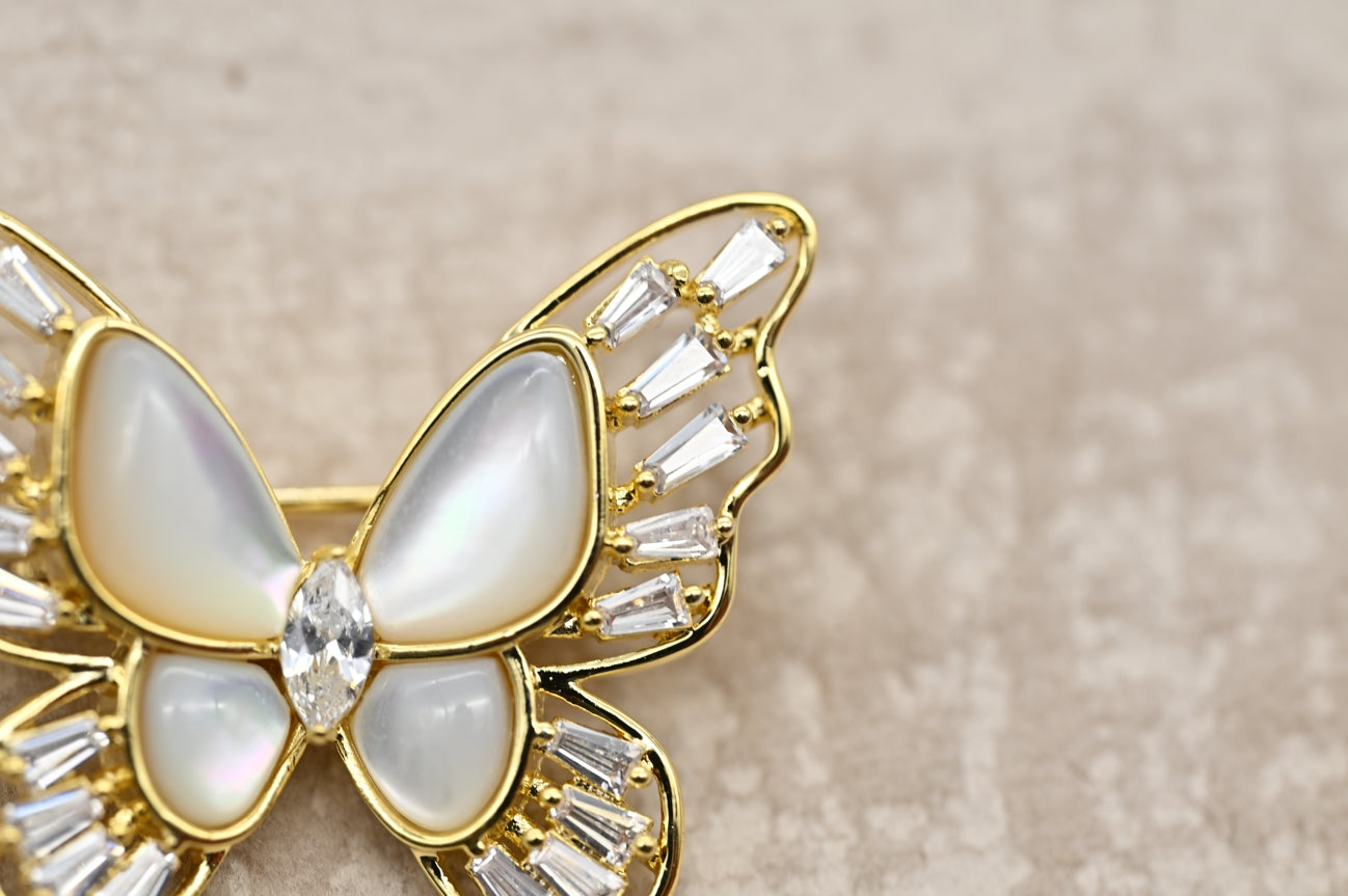 Opulent Mother-of-Pearl Butterfly Brooch