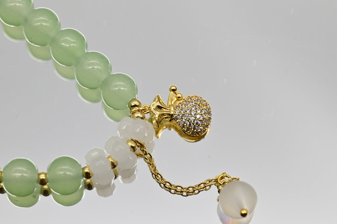 Green Jade Beaded Bracelet with Gold Accents
