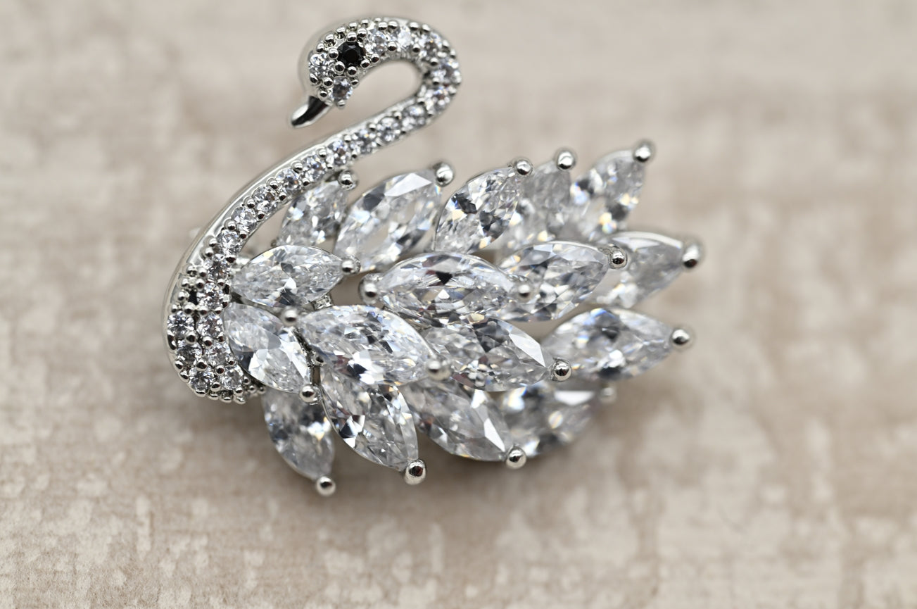 Elegant Crystal Swan Brooch
