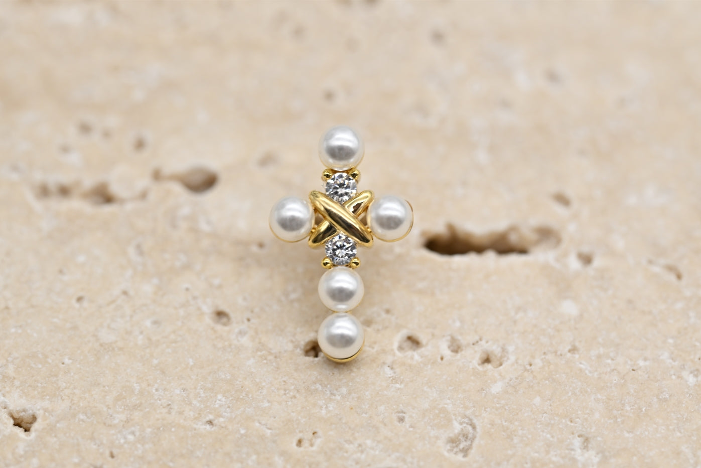 Elegant Pearl and Crystal Cross Earrings