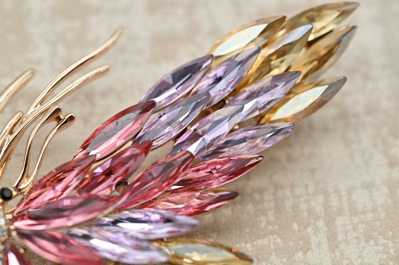 Exquisite Multi-Color Crystal Feather Brooch