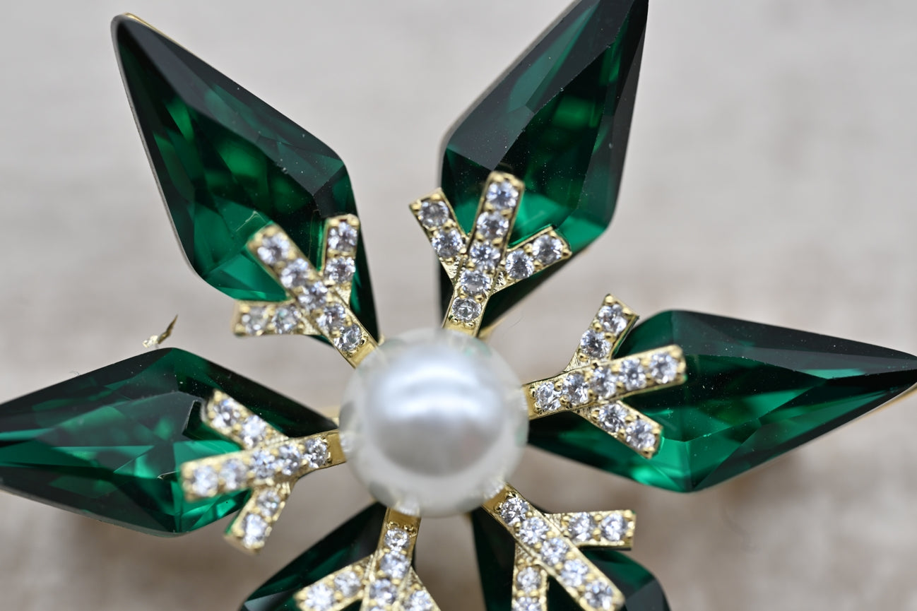 Emerald Snowflake Brooch