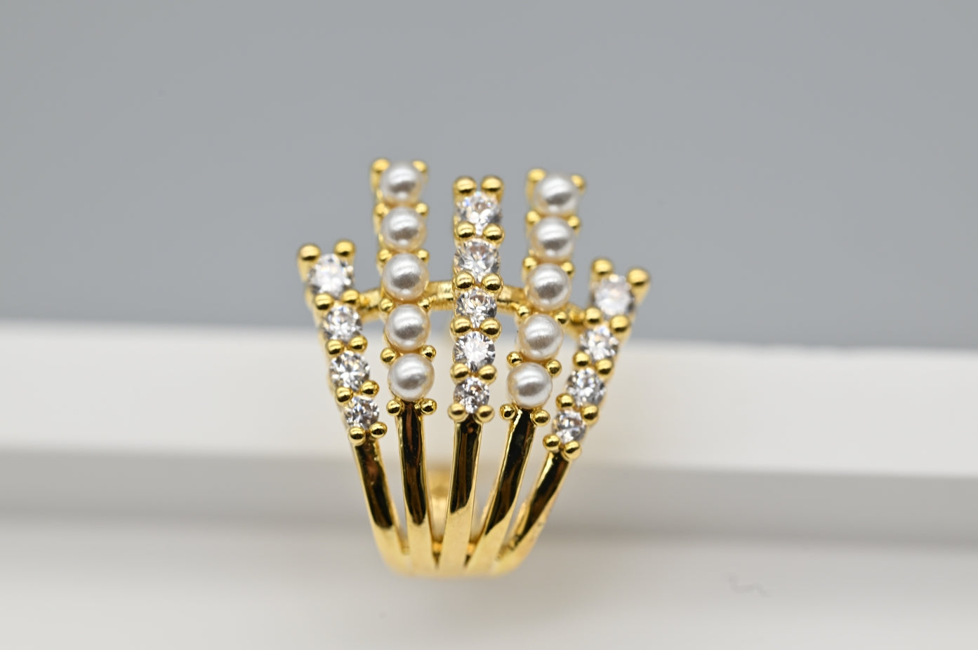 Modern Gold-Plated Faux Pearl and Cubic Zirconia Stud Earrings
