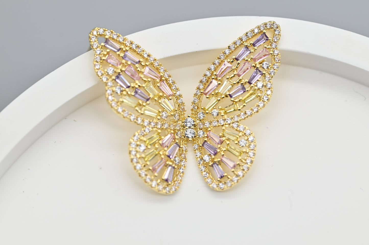 Gold and Pastel Crystal Butterfly Earrings