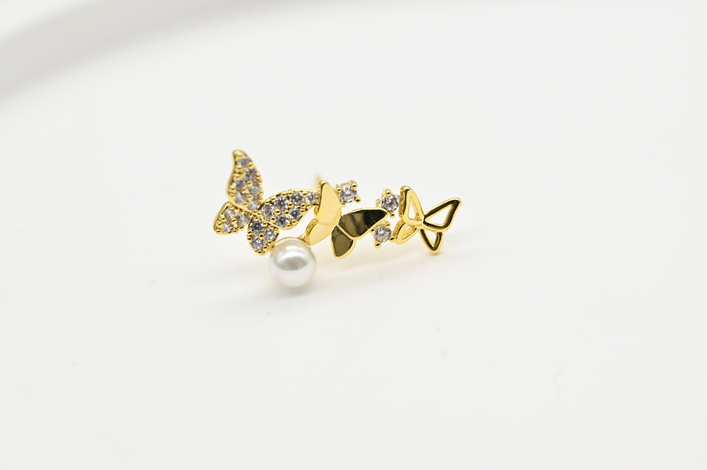 Gold-Plated Butterfly Earrings with Faux Pearls