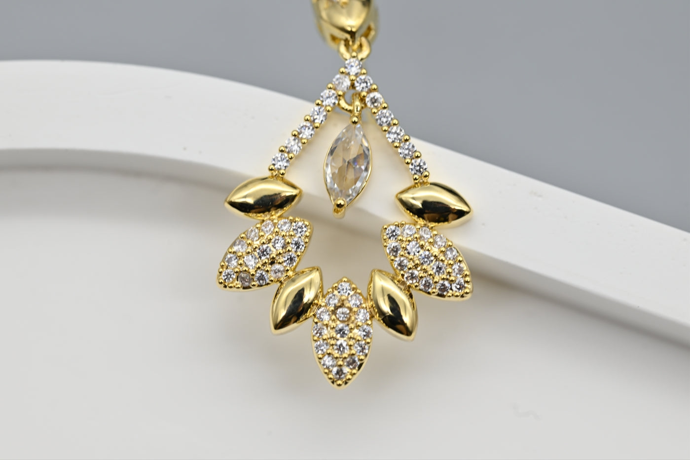 Stylish Gold-Plated Leaf Drop Earrings with Cubic Zirconia