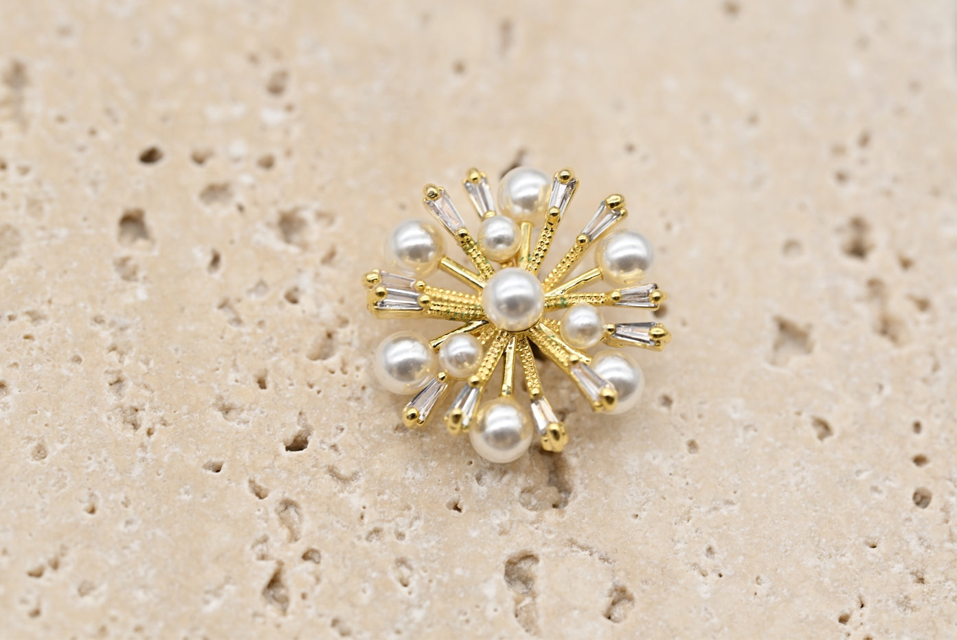 Elegant Gold-Tone Floral Earrings with Pearls and Crystal Accents
