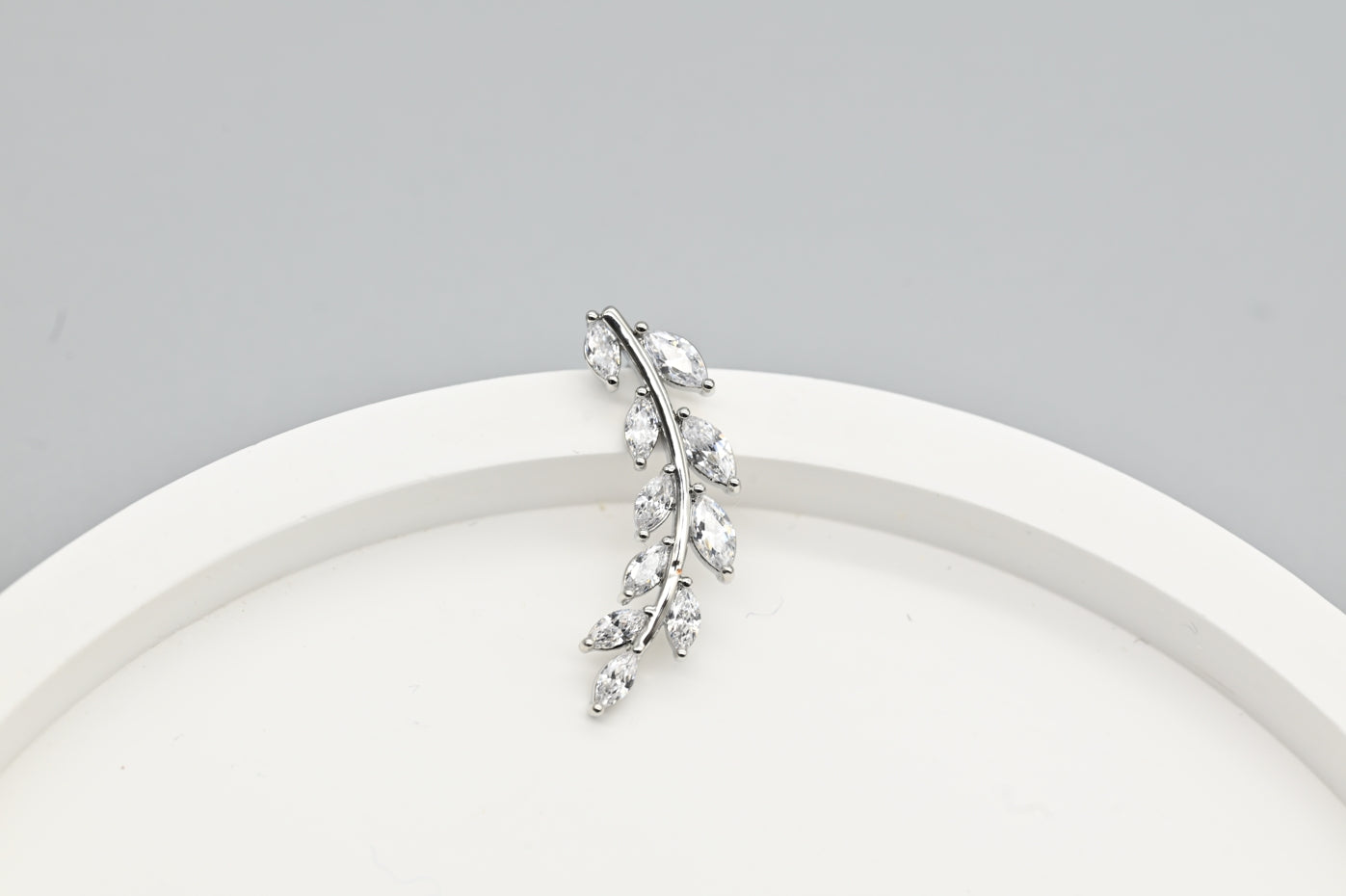 Elegant Silver-Plated Leaf Design Cubic Zirconia Earrings