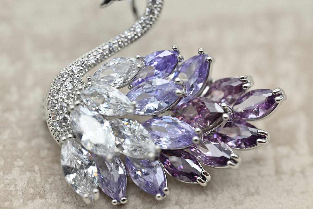 Elegant Lavender Swan Brooch