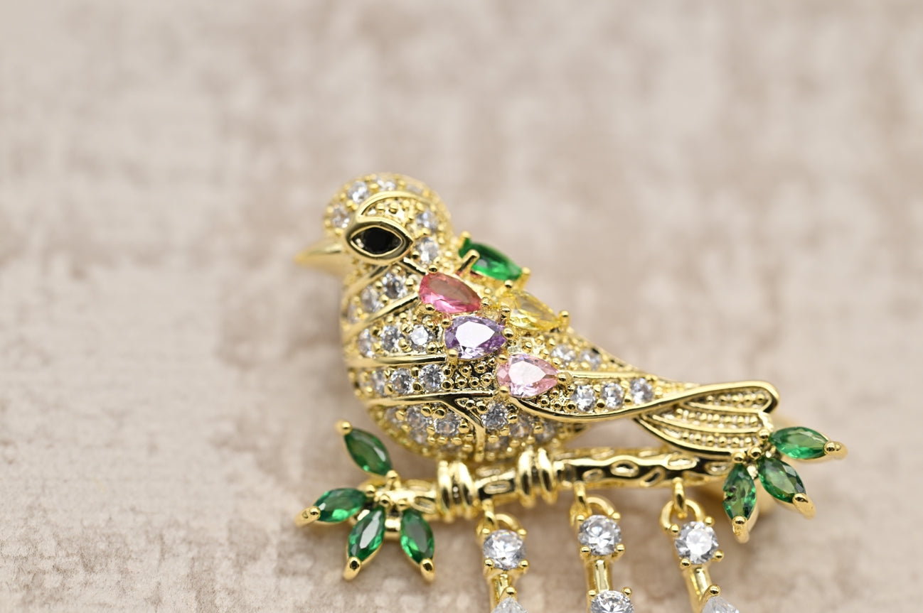 Charming Bird Brooch with Gemstone Accents