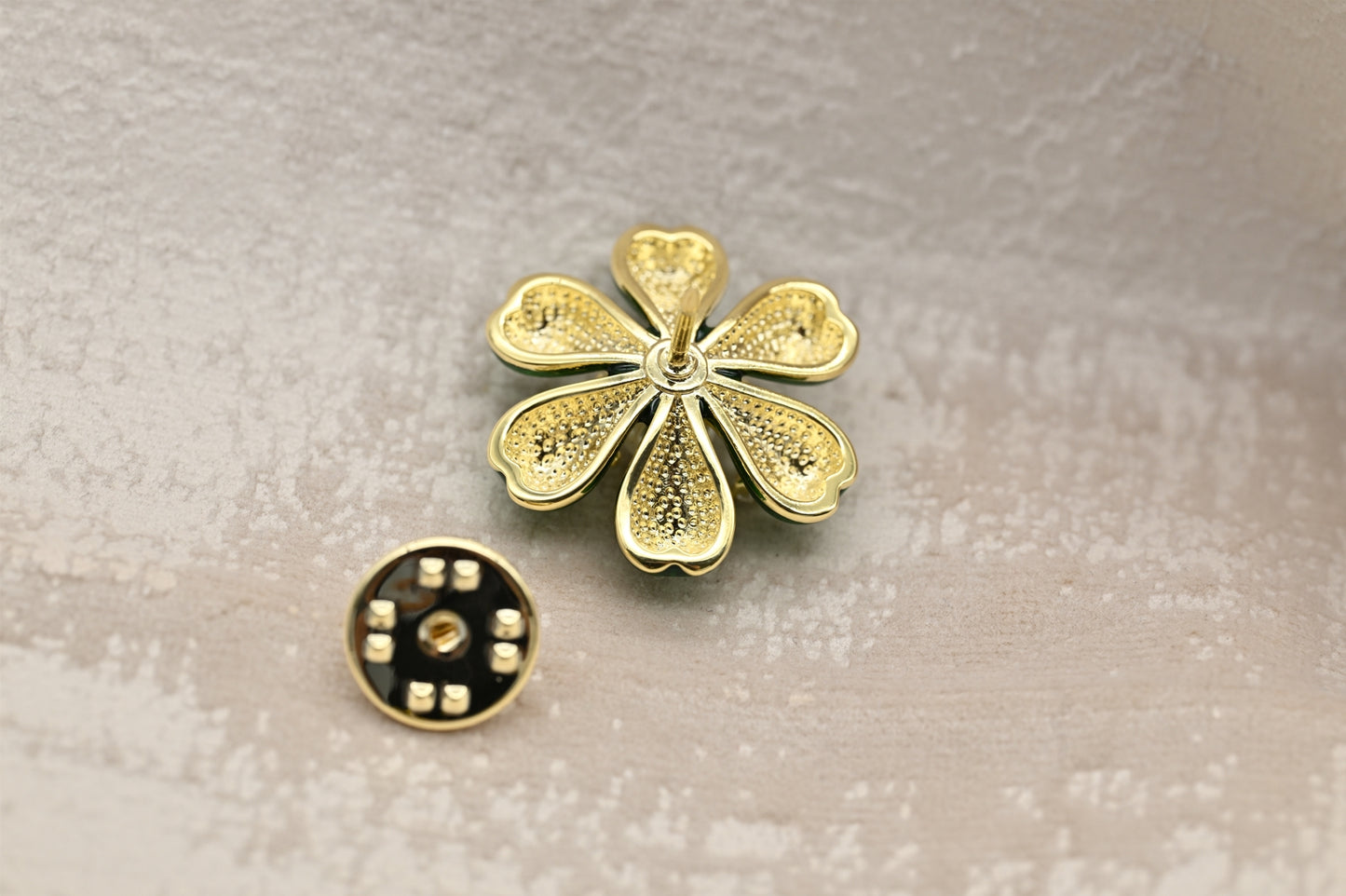 Green Enamel Flower Brooch with Pearl and Crystal Accents