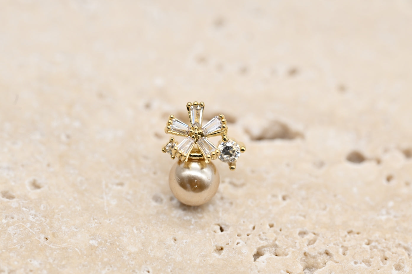 Elegant Gold-Plated Faux Pearl and Cubic Zirconia Flower Stud Earrings