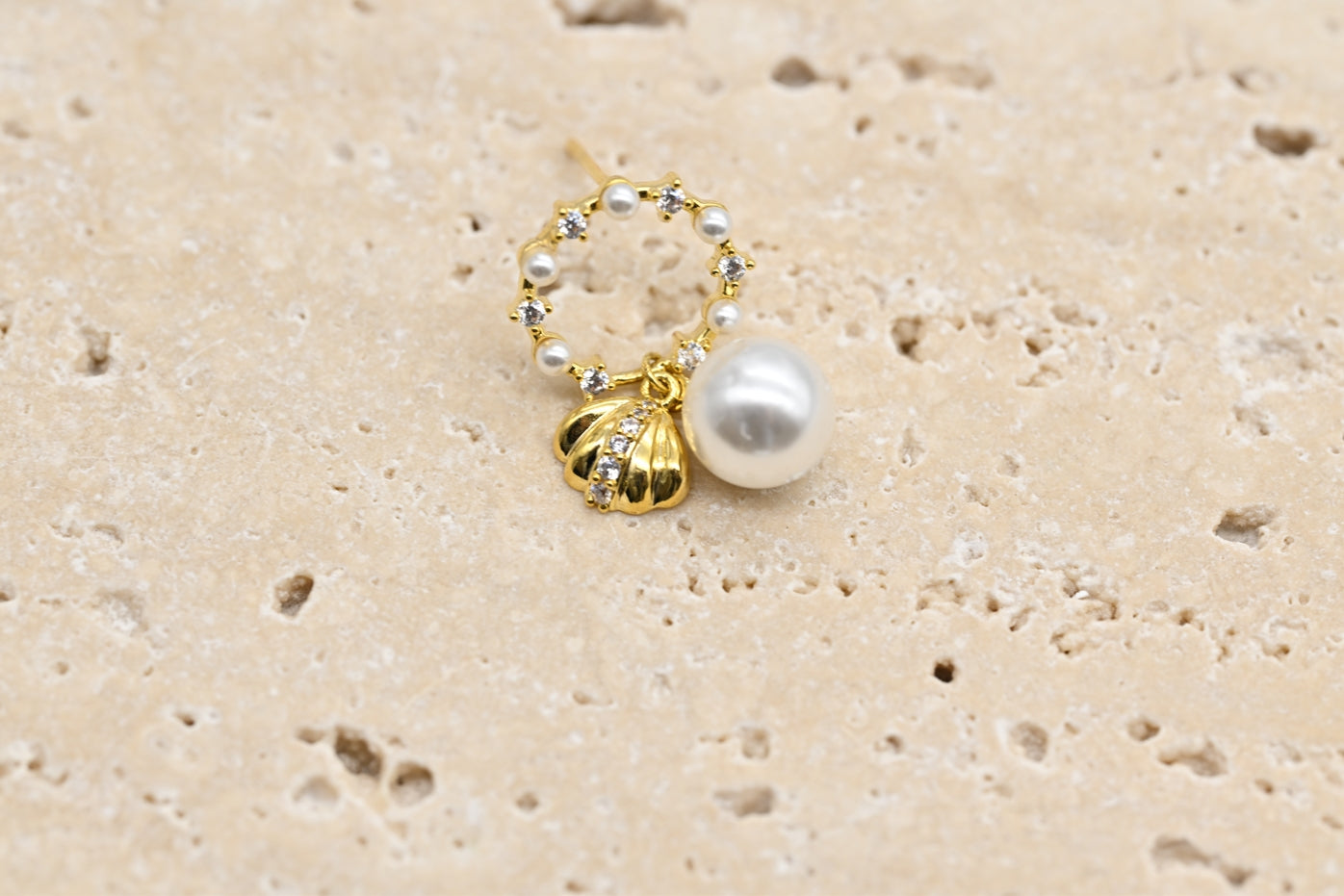Starfish and Seashell Charm Earrings with Faux Pearls