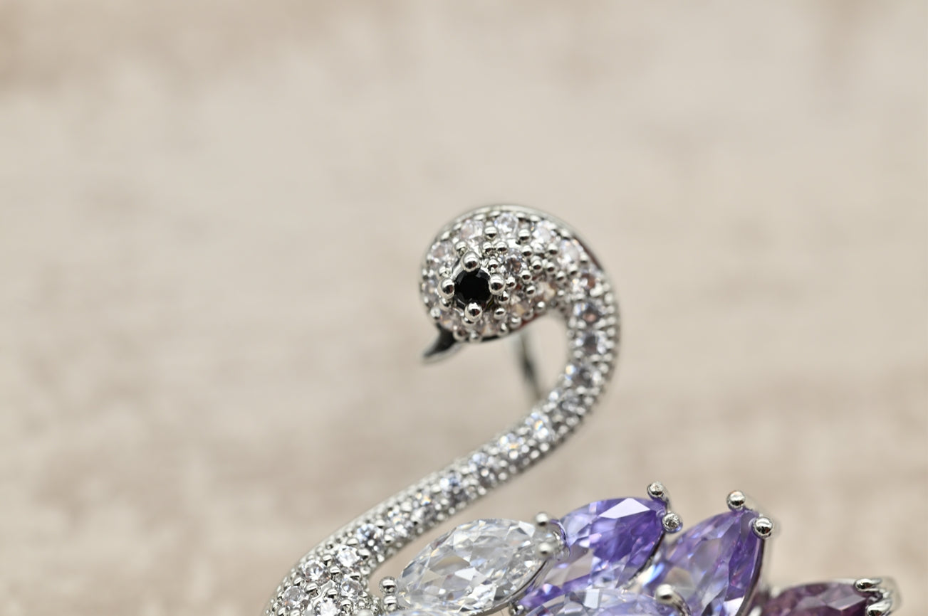 Elegant Lavender Swan Brooch
