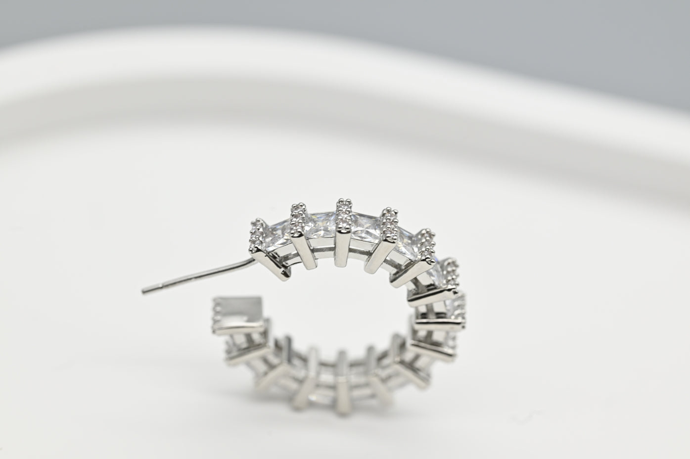 Silver Hoop Earrings with Sparkling Crystals