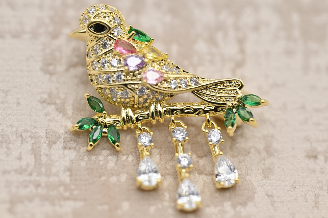 Charming Bird Brooch with Gemstone Accents
