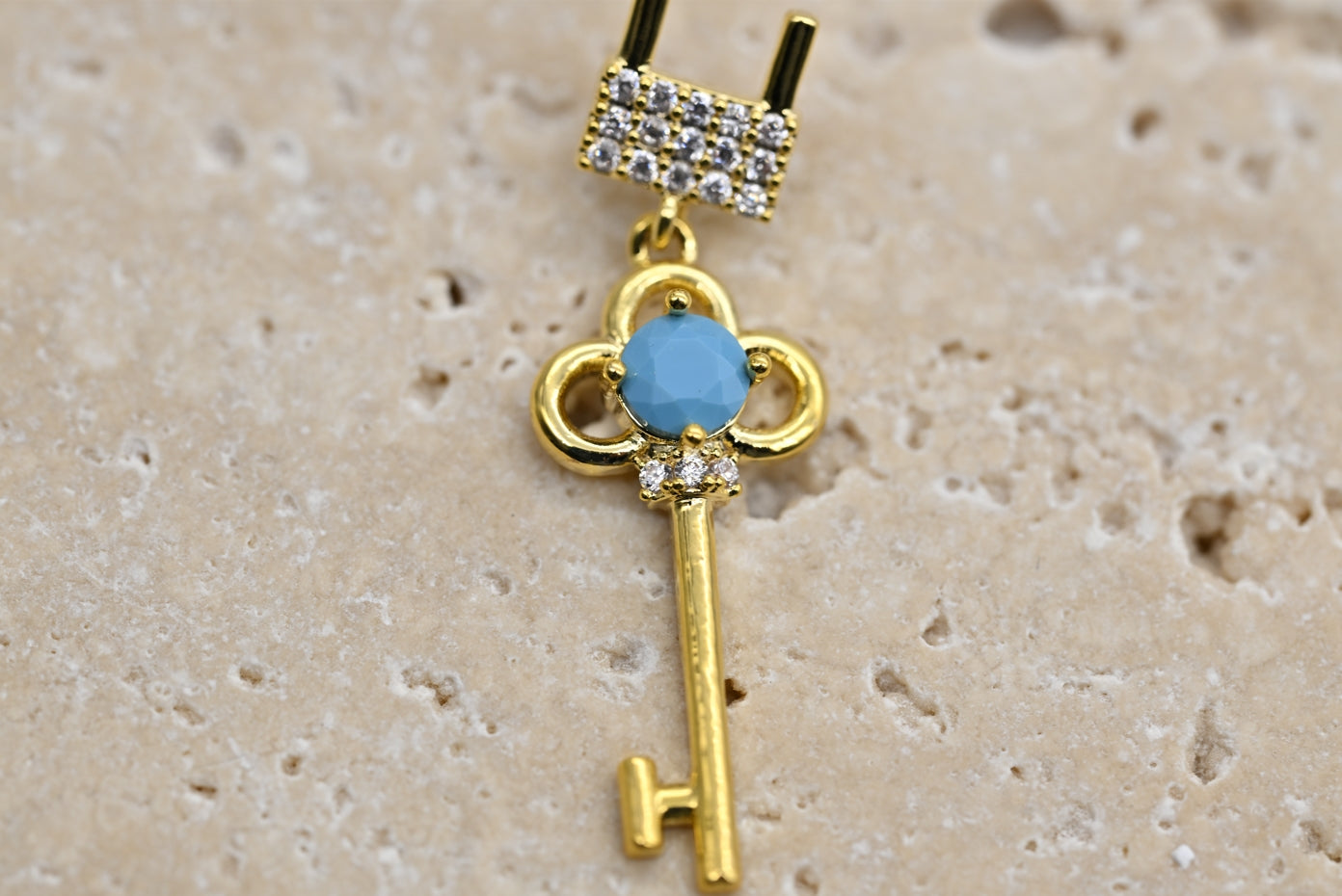Charming Gold-Plated Key Drop Earrings with Turquoise Accents