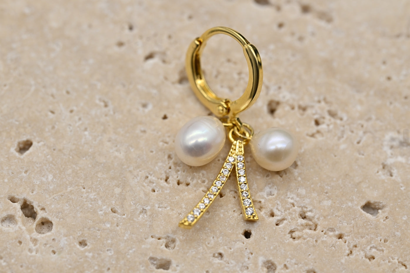 Chic Gold-Plated Faux Pearl and Cubic Zirconia Hoop Earrings