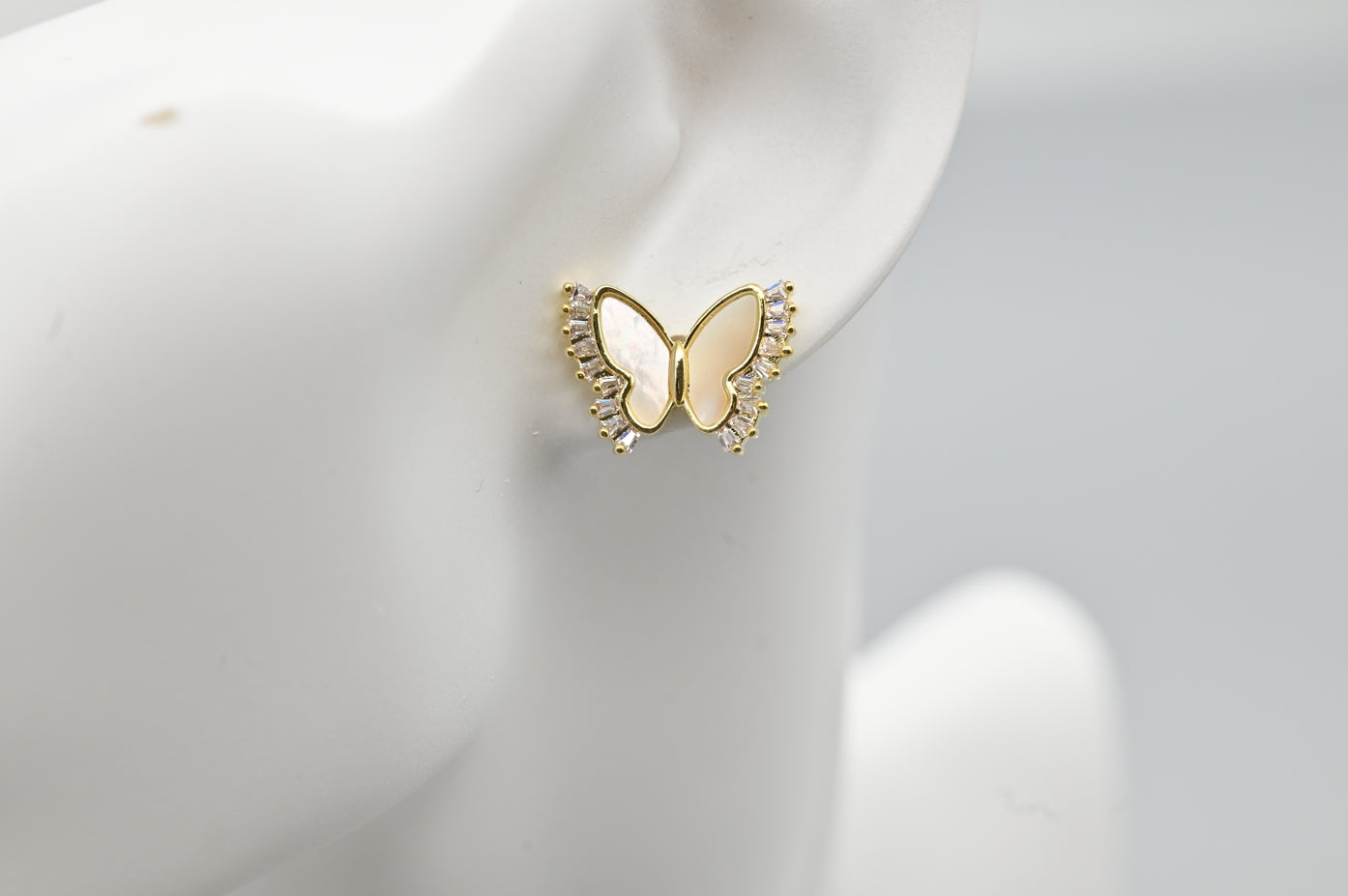 Delicate Gold-Plated Mother of Pearl Butterfly Stud Earrings