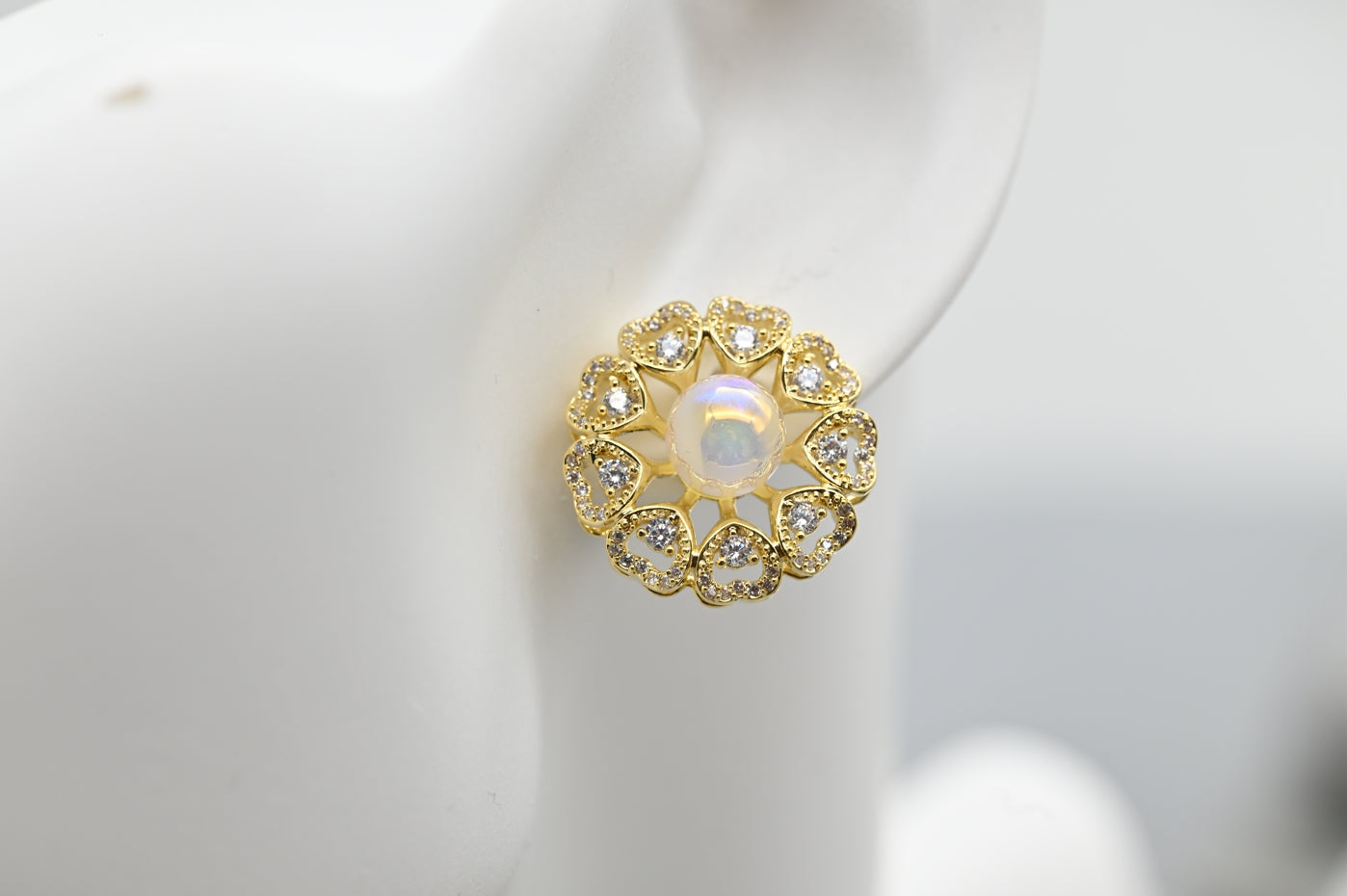 Charming Gold-Plated Faux Pearl and Cubic Zirconia Stud Earrings