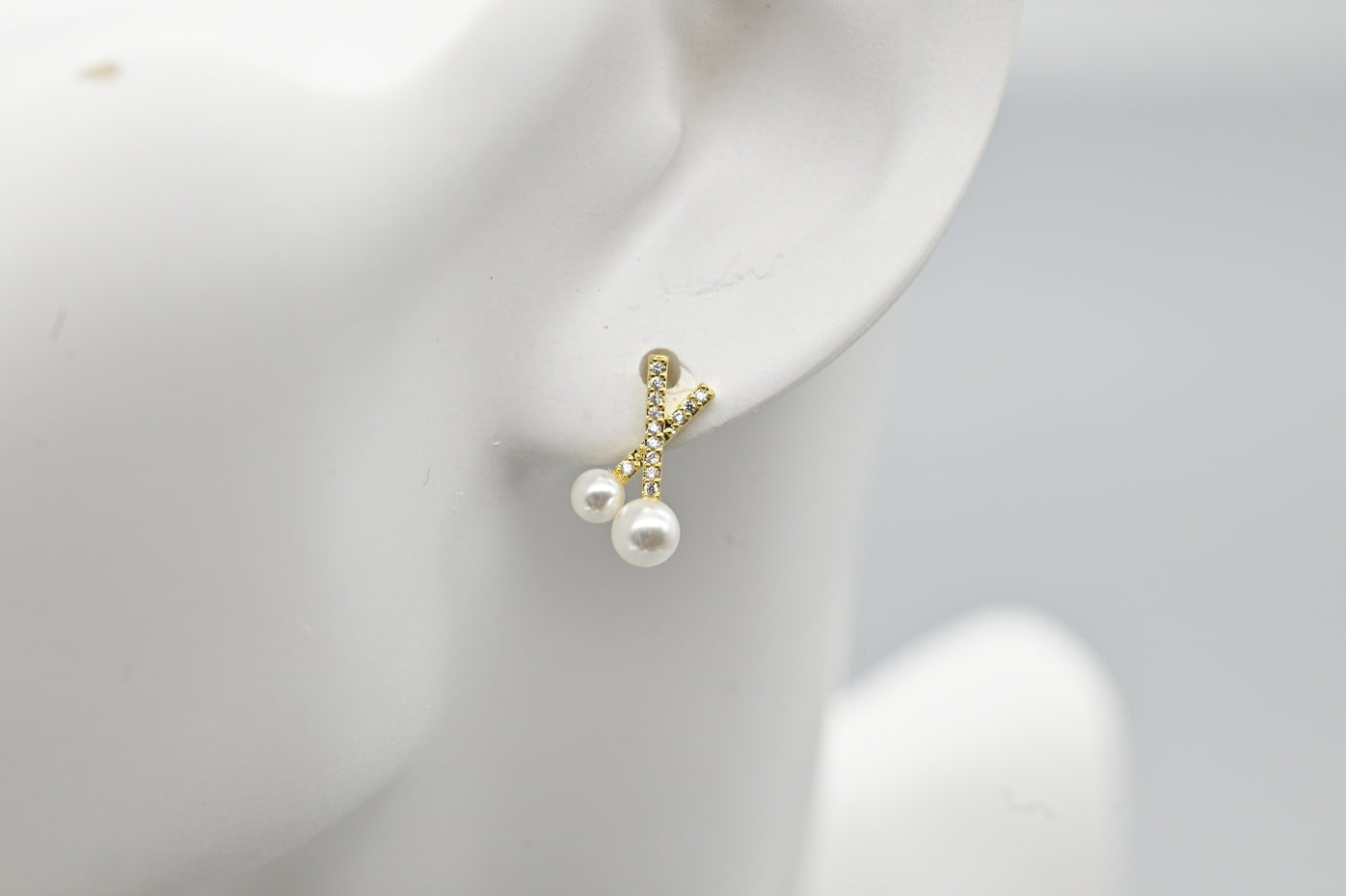 Stylish Gold-Plated Faux Pearl and Cubic Zirconia Cross Stud Earrings