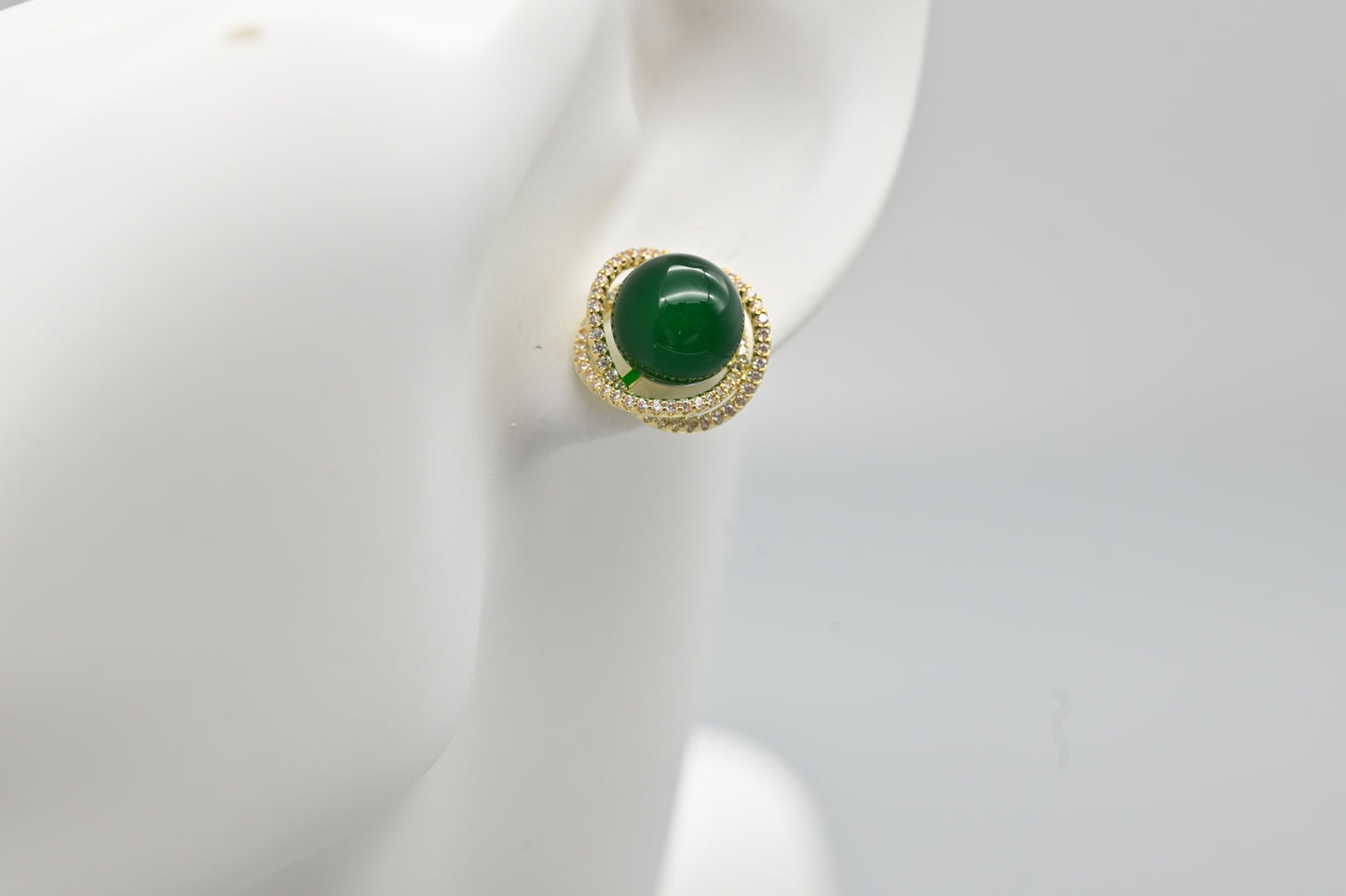 Green Gemstone and Crystal Halo Earrings