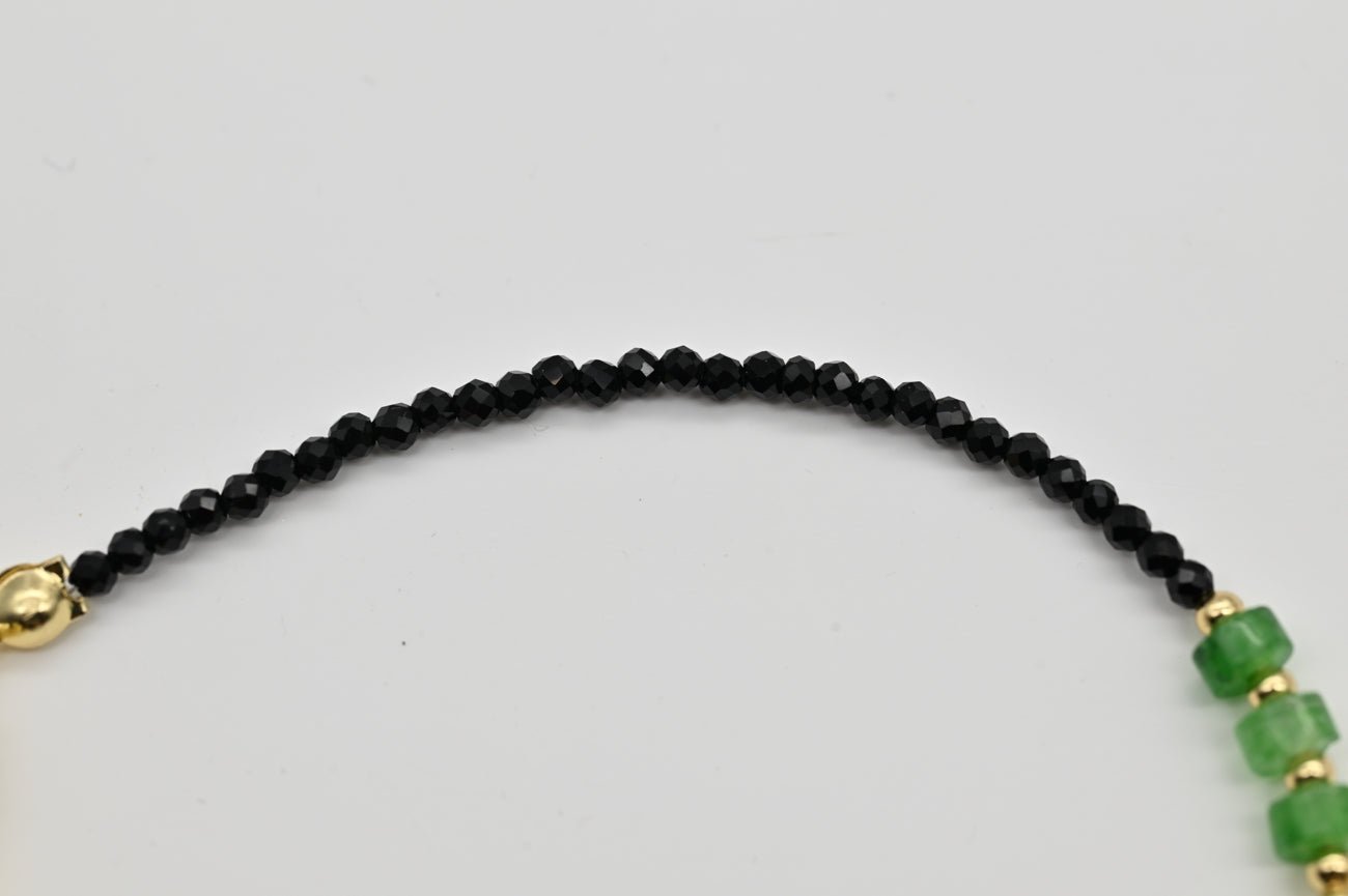 Black Onyx and Green Emerald Beaded Bracelet with Gold Accents