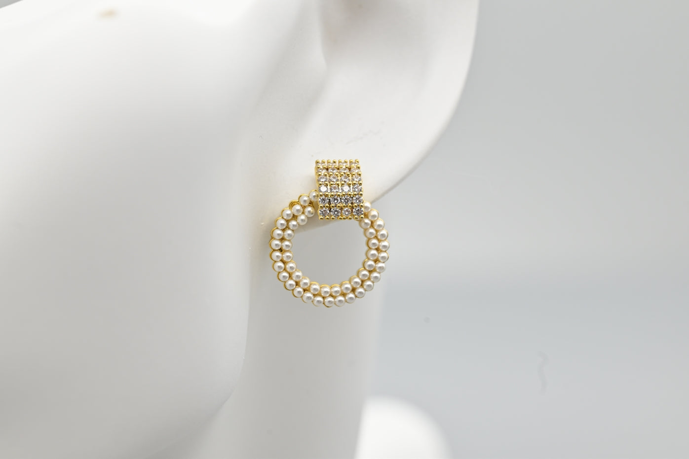 Pearl and Crystal Circle Drop Earrings
