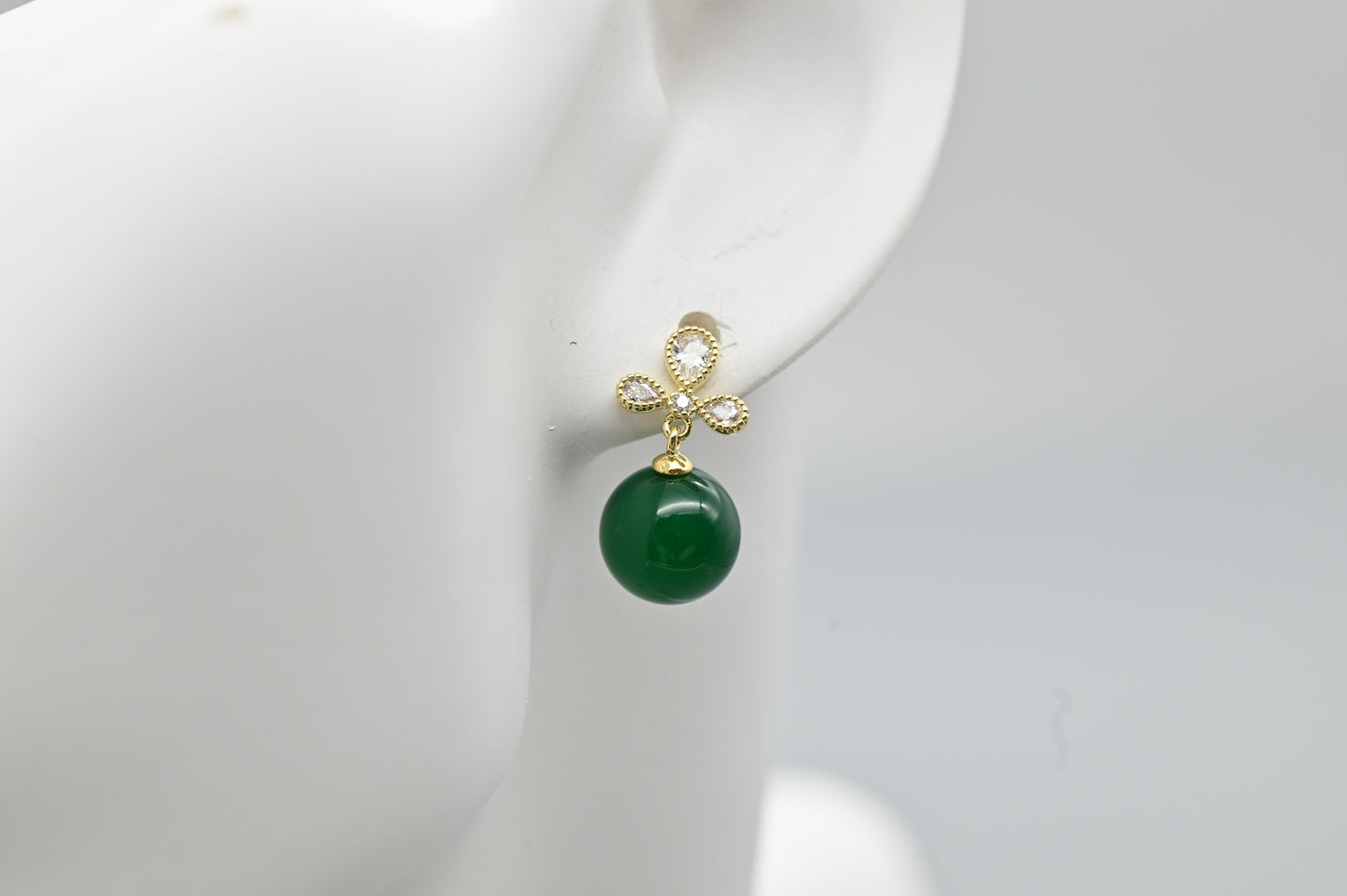 Green Gemstone Drop Earrings with Crystal Accents