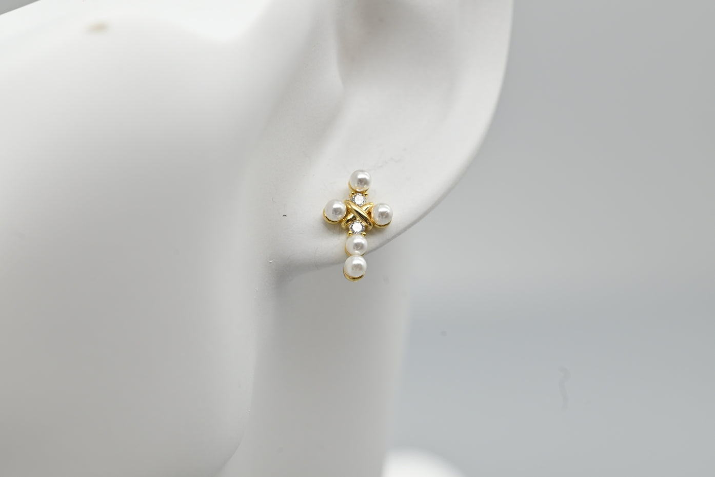 Elegant Pearl and Crystal Cross Earrings