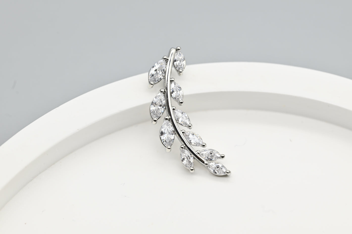 Elegant Silver-Plated Leaf Design Cubic Zirconia Earrings