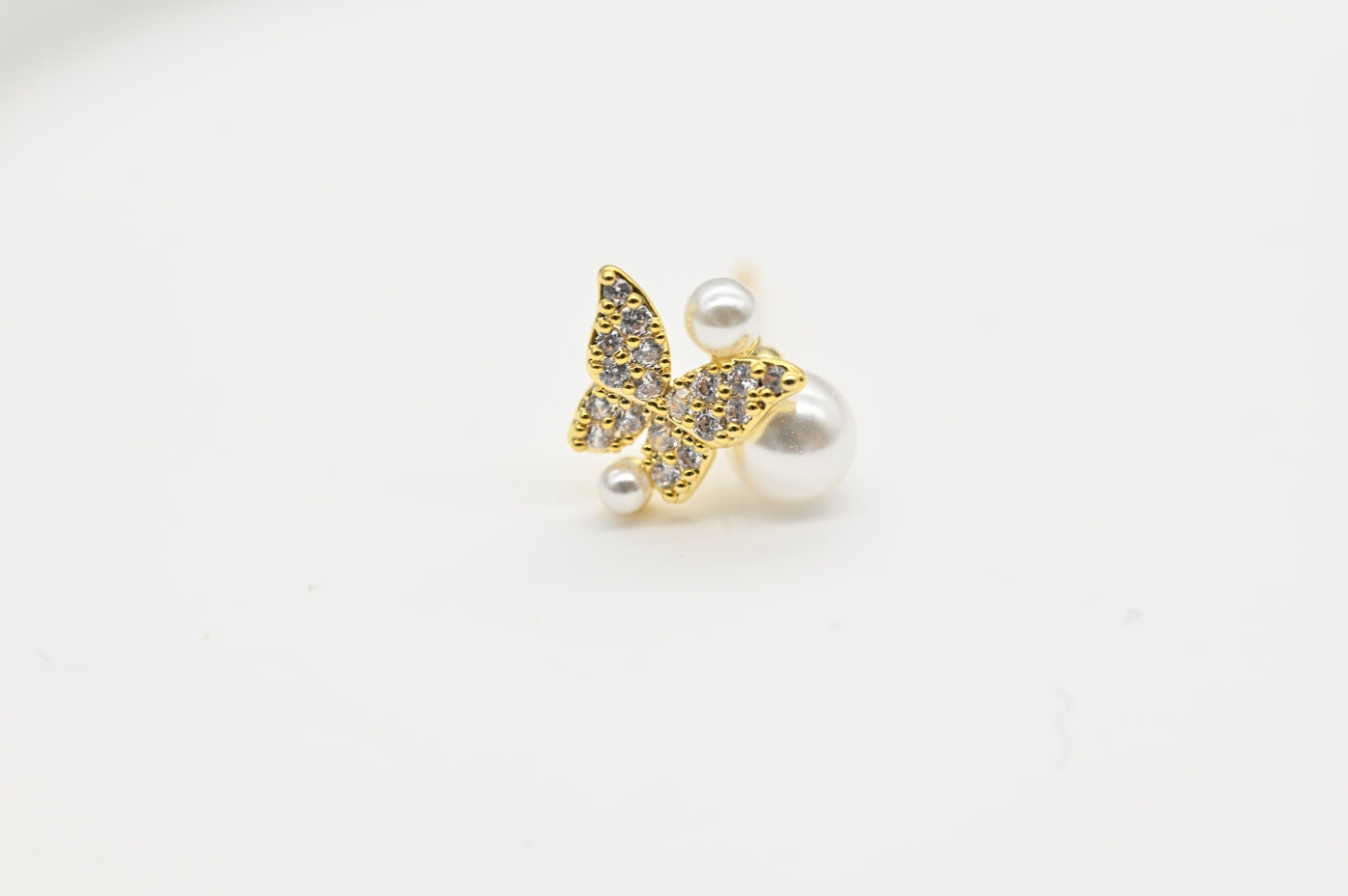 Gold-Plated Butterfly Earrings with Faux Pearls