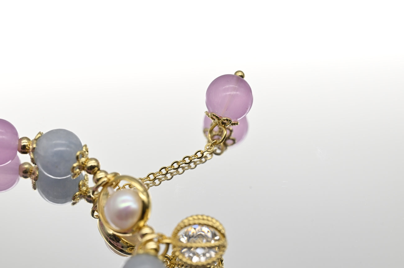 Lavender and Blue Beaded Bracelet with Pearl Charm