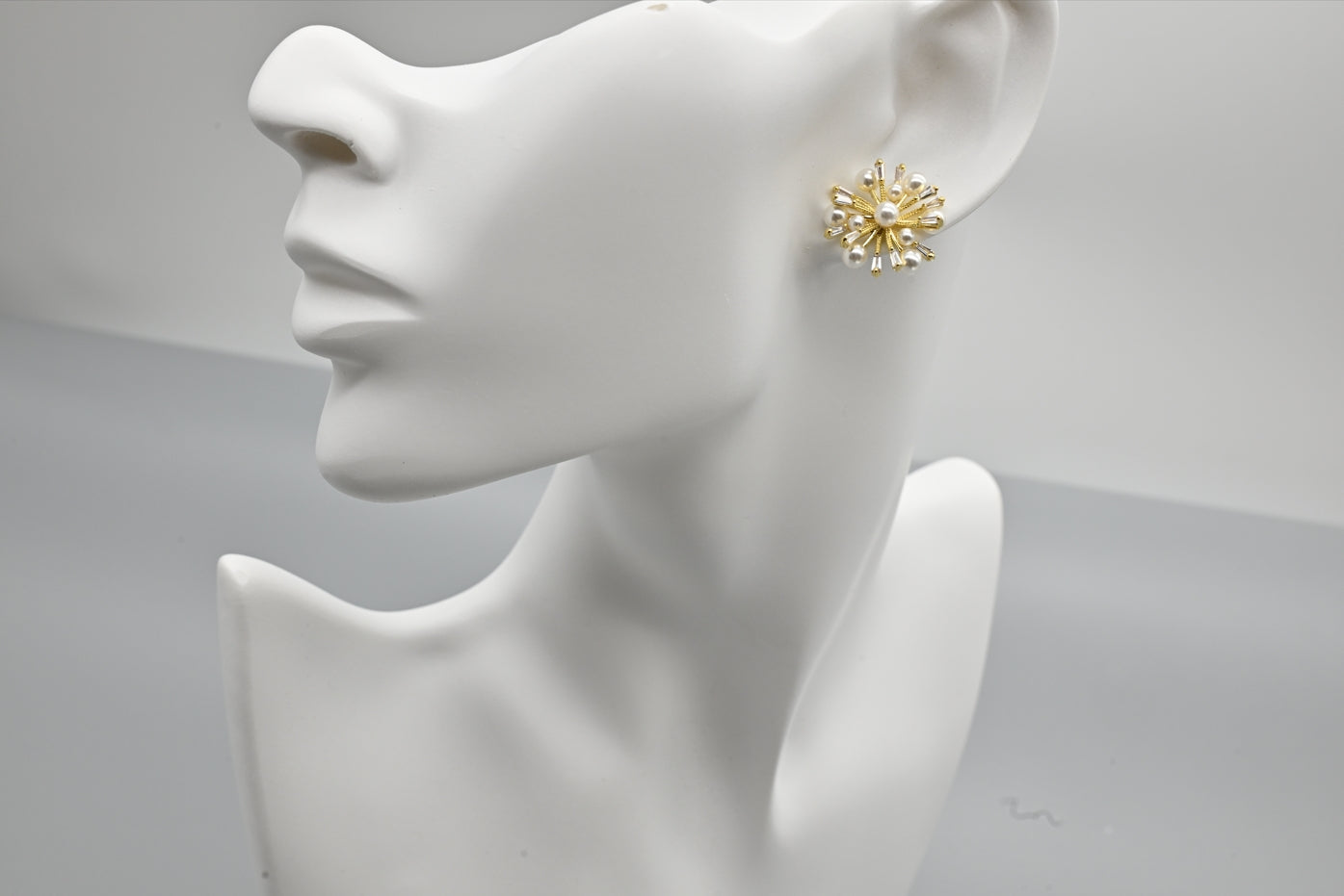 Elegant Gold-Tone Floral Earrings with Pearls and Crystal Accents
