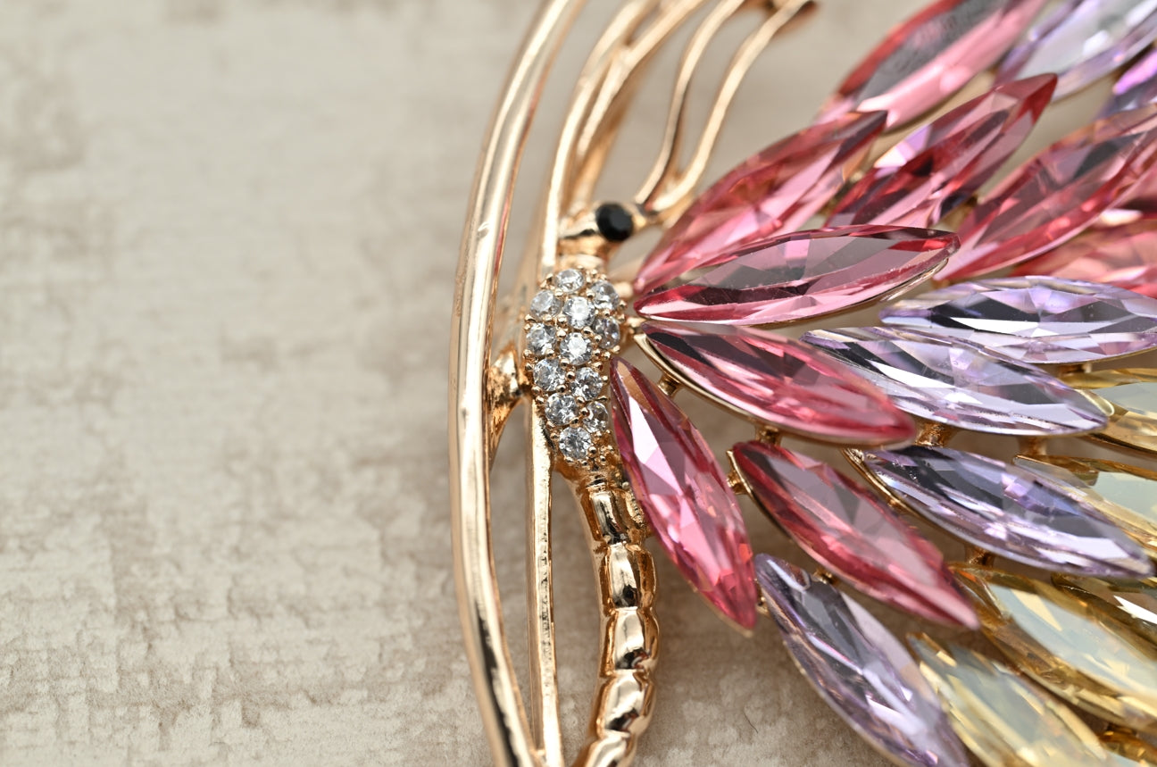 Exquisite Multi-Color Crystal Feather Brooch