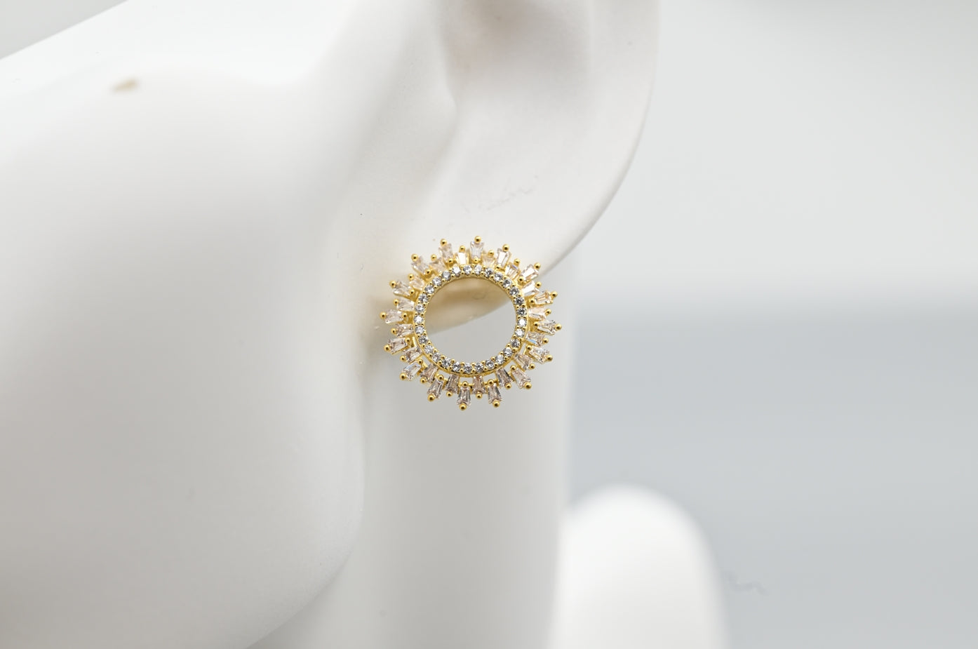 Stunning Gold-Plated Cubic Zirconia Sunburst Stud Earrings