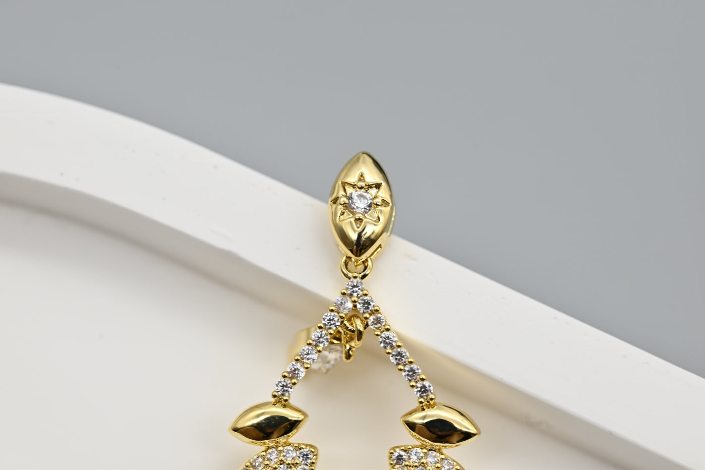 Stylish Gold-Plated Leaf Drop Earrings with Cubic Zirconia