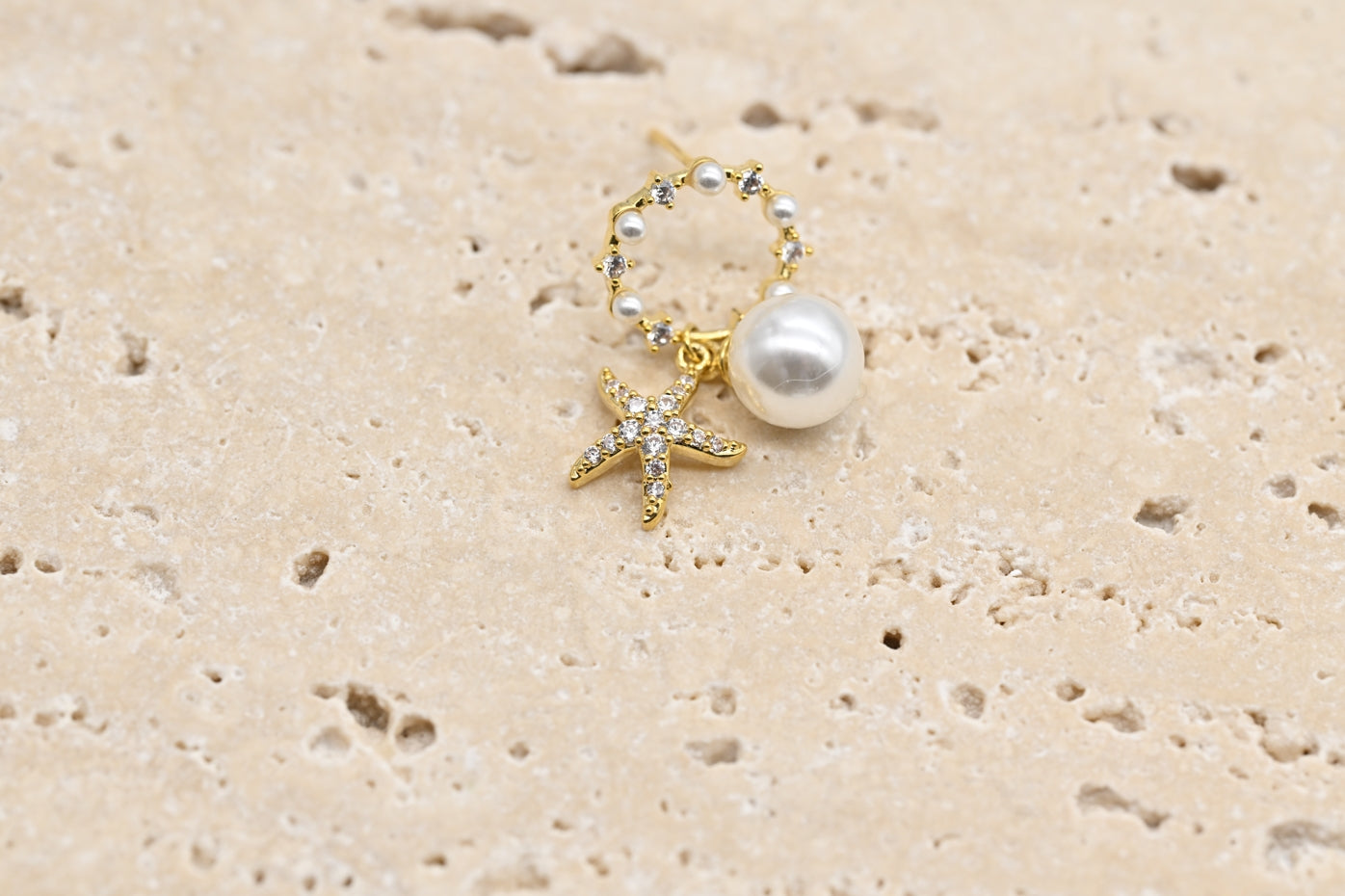 Starfish and Seashell Charm Earrings with Faux Pearls