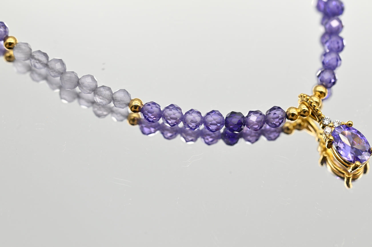 Amethyst and Grey Bead Necklace with Gold Accents