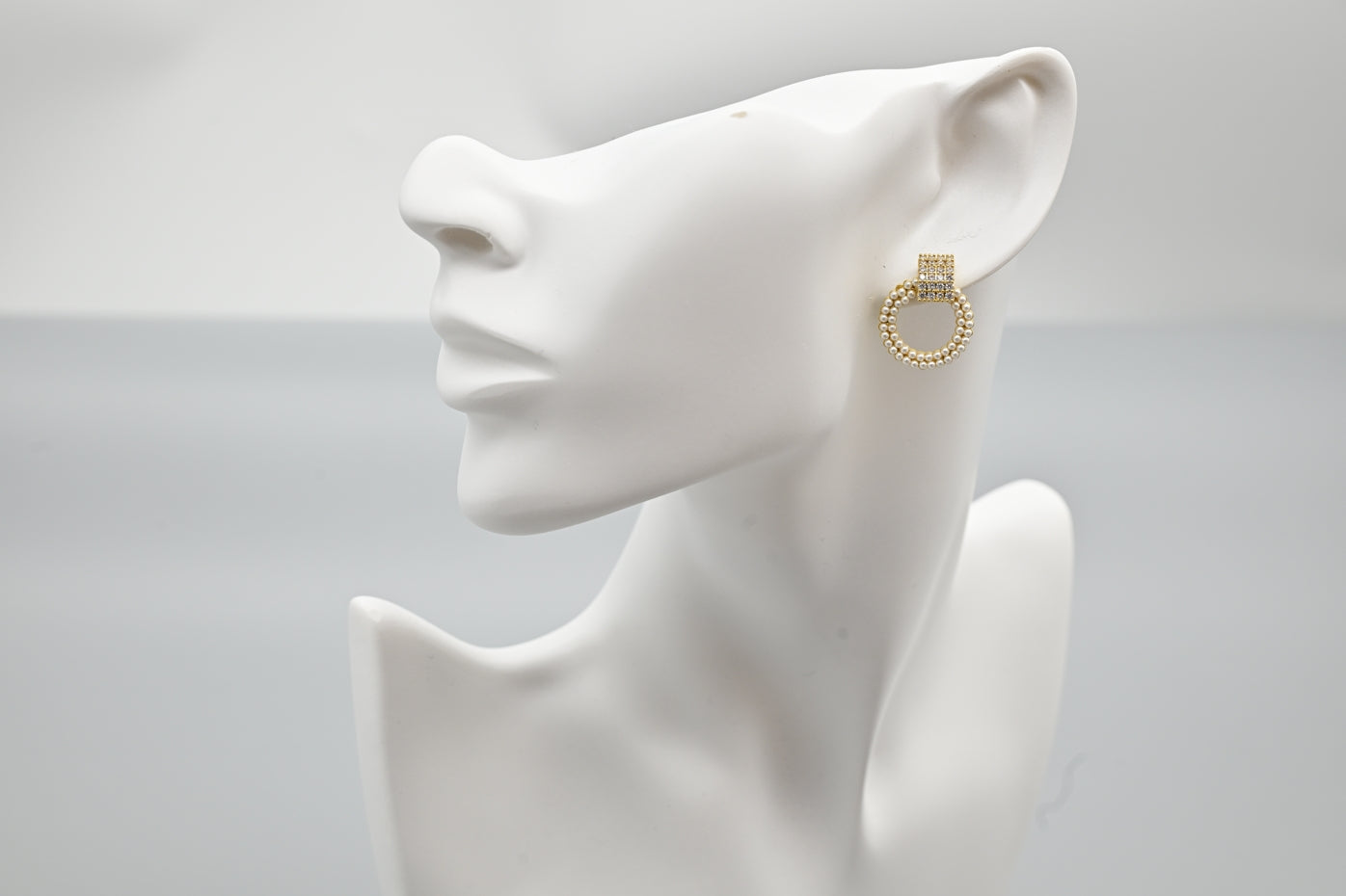Pearl and Crystal Circle Drop Earrings