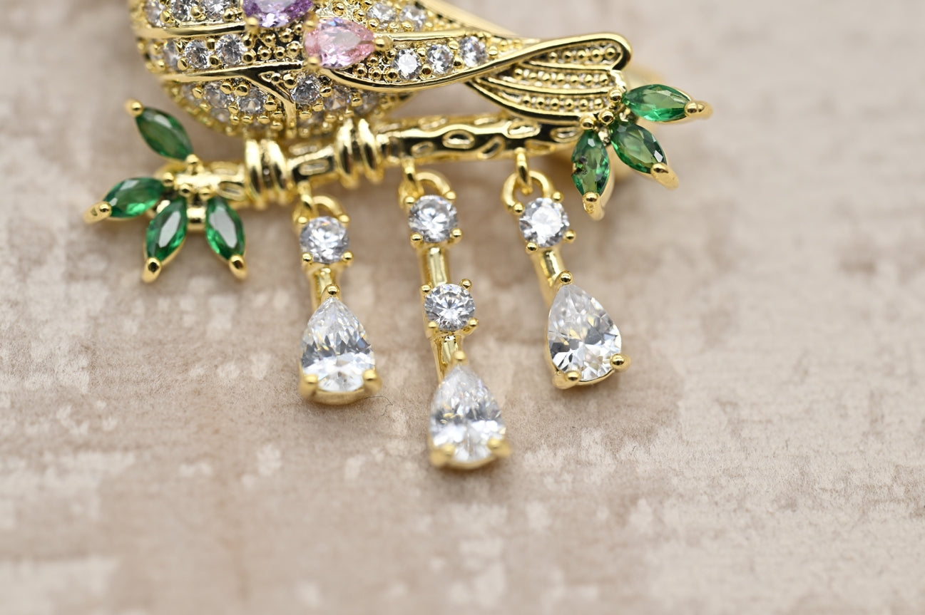 Charming Bird Brooch with Gemstone Accents