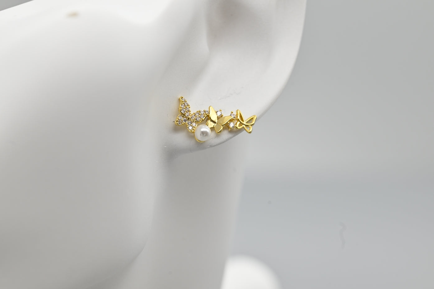 Gold-Plated Butterfly Earrings with Faux Pearls