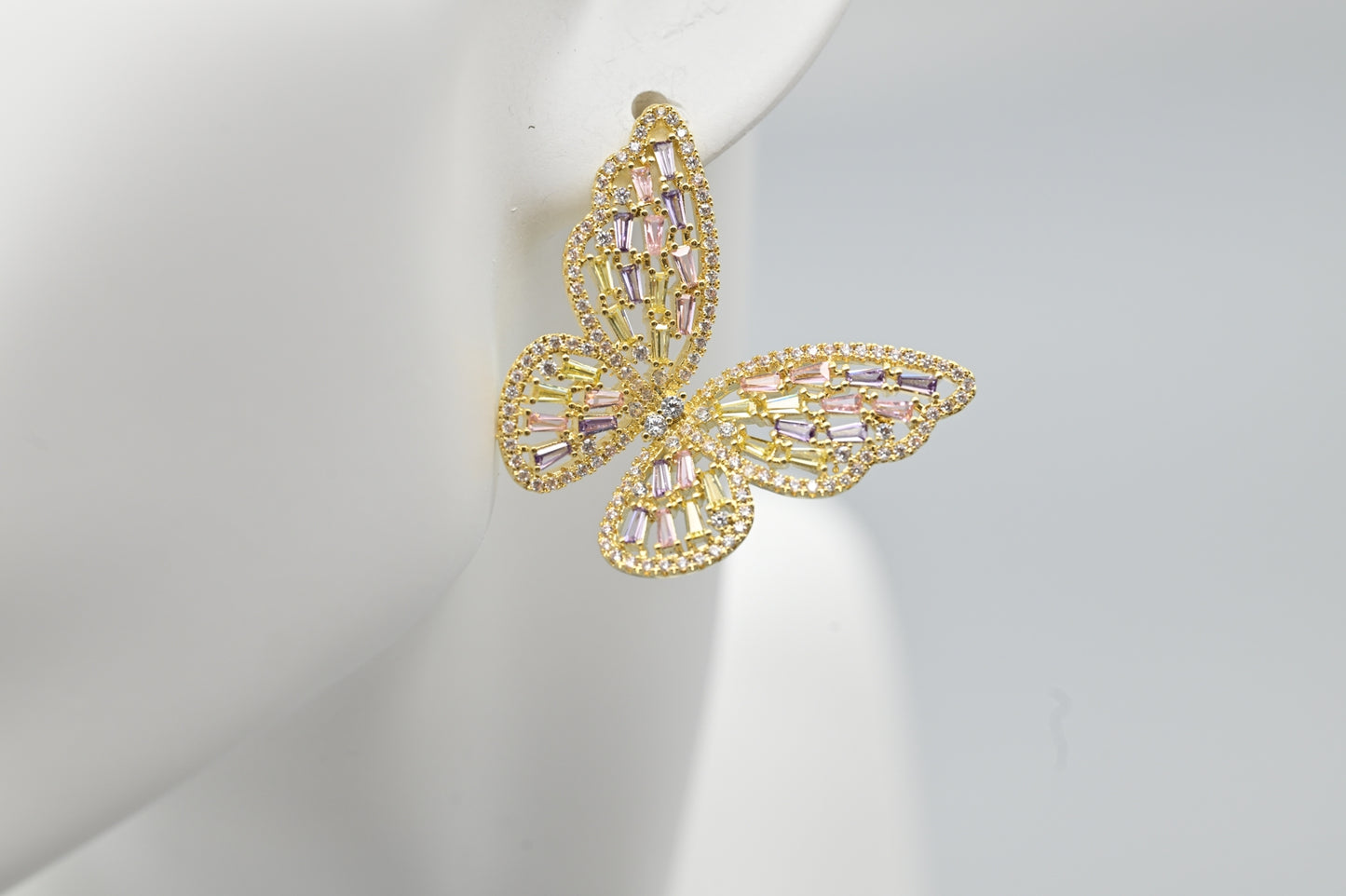 Gold and Pastel Crystal Butterfly Earrings