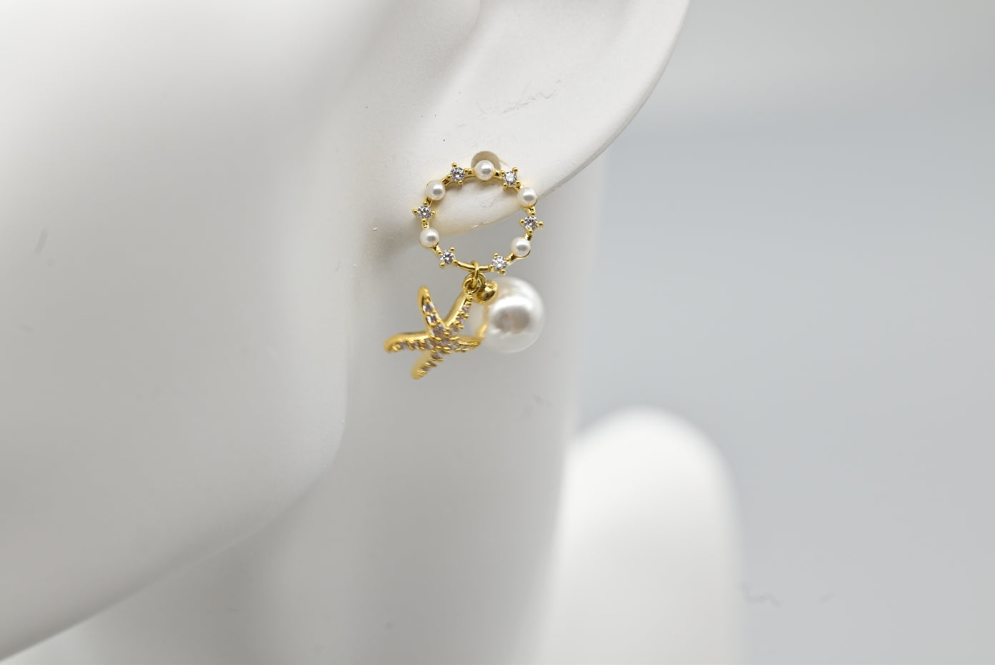 Starfish and Seashell Charm Earrings with Faux Pearls